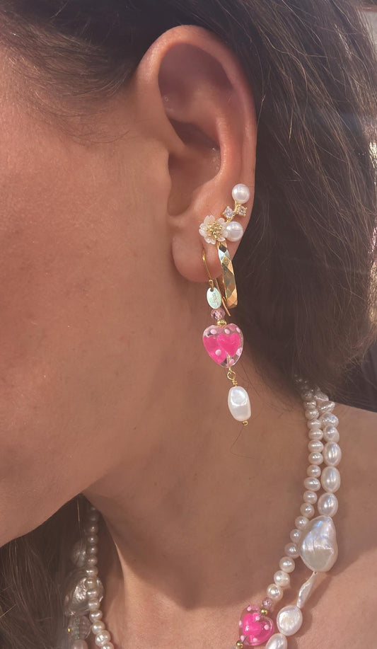 Rosalina Drop Heart & Pearl Earrings Pink