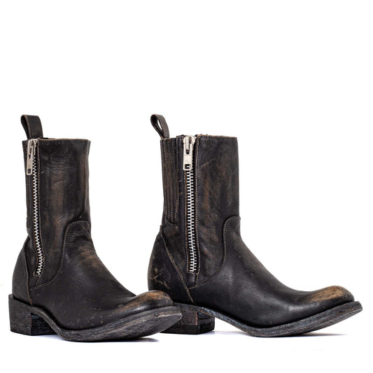 L3815 Demonia Rustic Double Zipped Boots Beige/Black