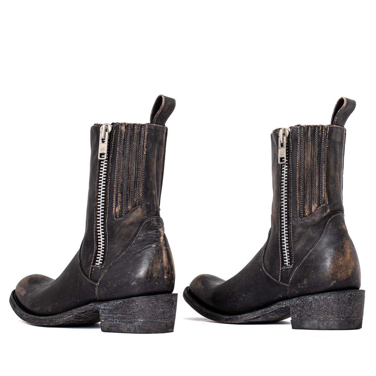 L3815 Demonia Rustic Double Zipped Boots Beige/Black