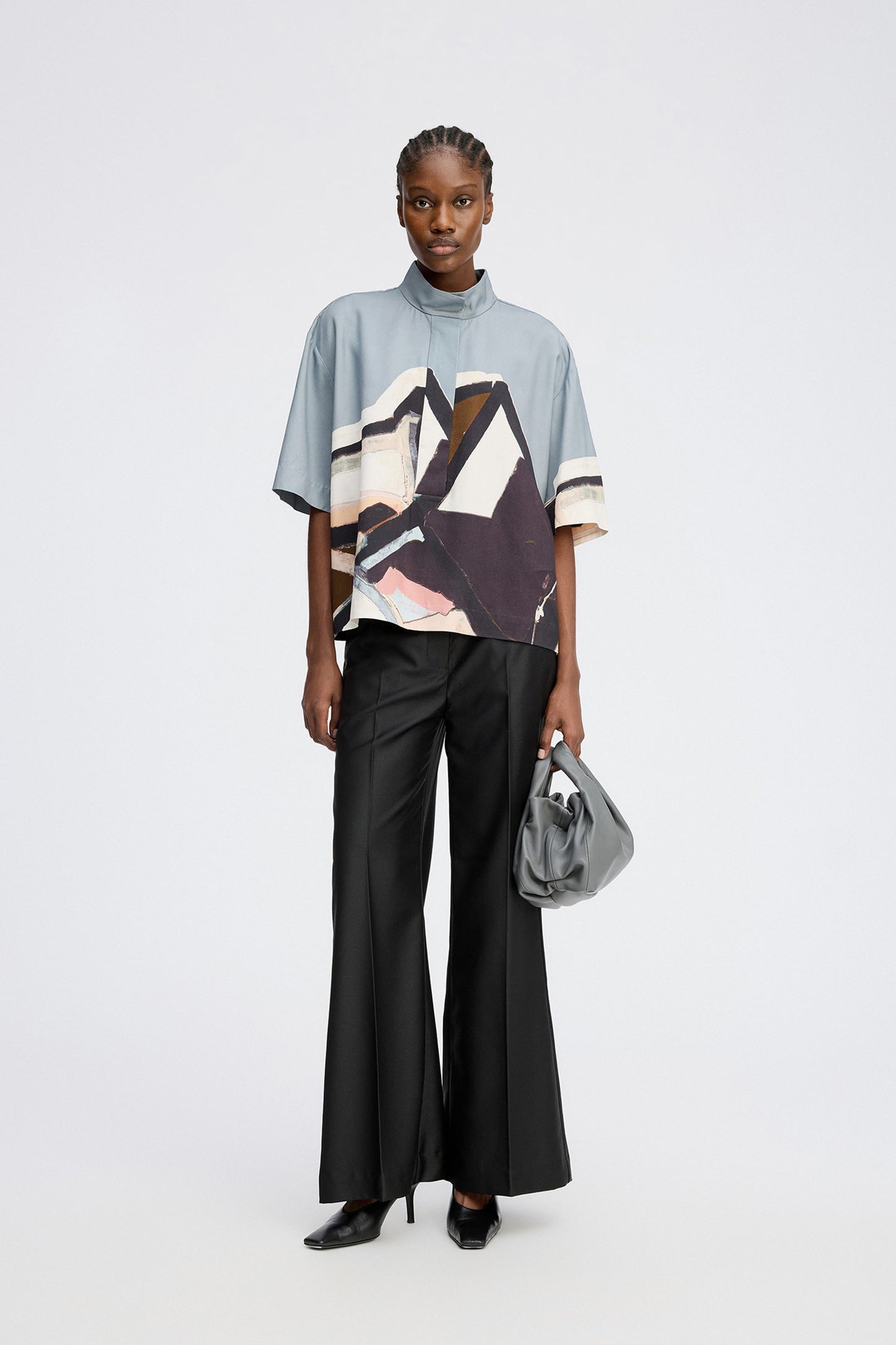 Roger Printed Viscose Blouse Grey