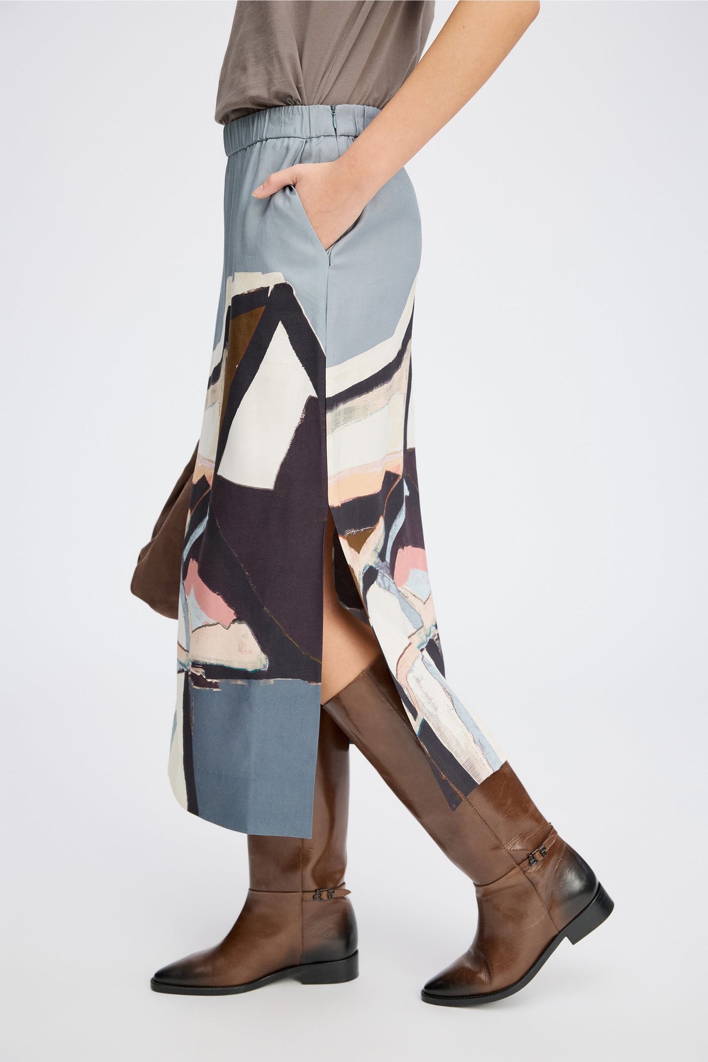 Rocky Printed Viscose Skirt Grey