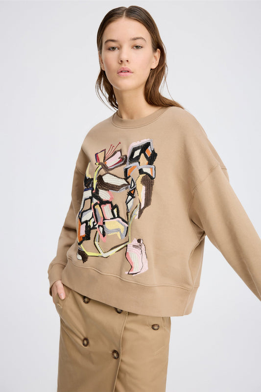 Rarsnima Embroidered Sweatshirt Camel