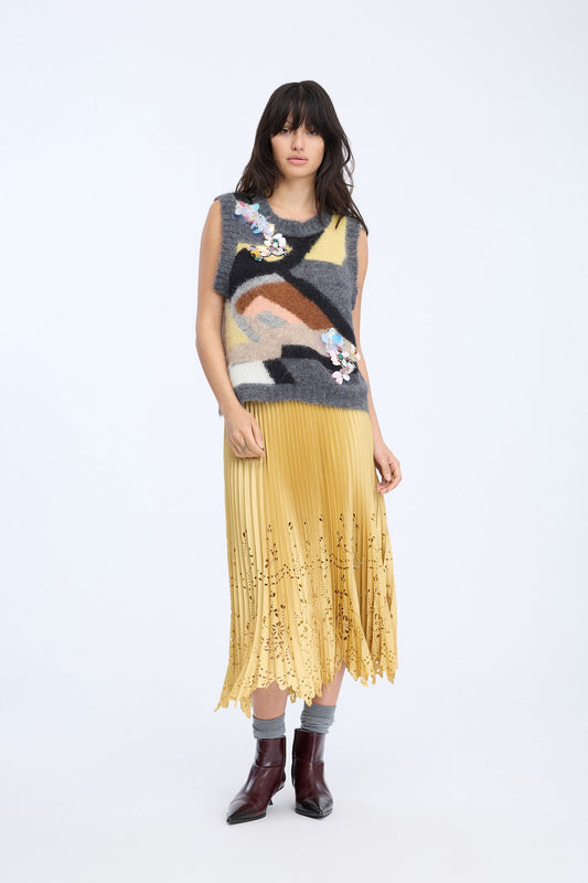 Rustali Elegant Pleated Skirt Lemon
