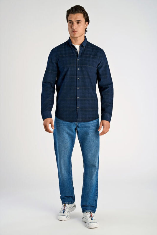 Mens - Checked Corduroy Shirt Navy (30-203818)