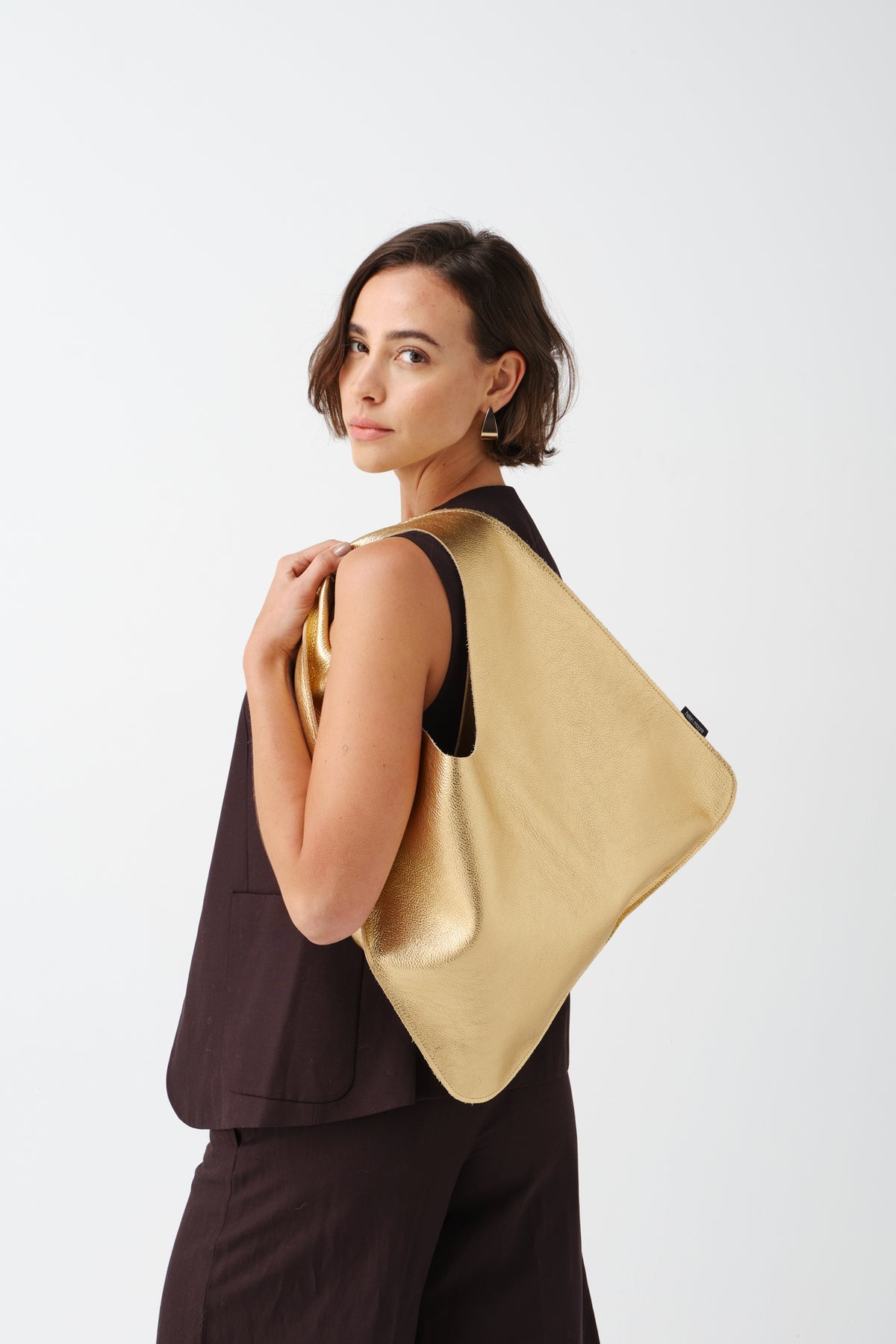 Faux Leather Triangle Metallic Bag
