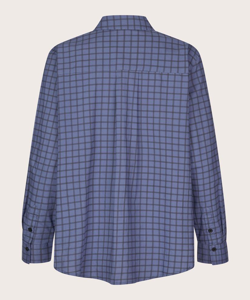 MaInoria Cotton Check Pussy Bow Shirt Blue