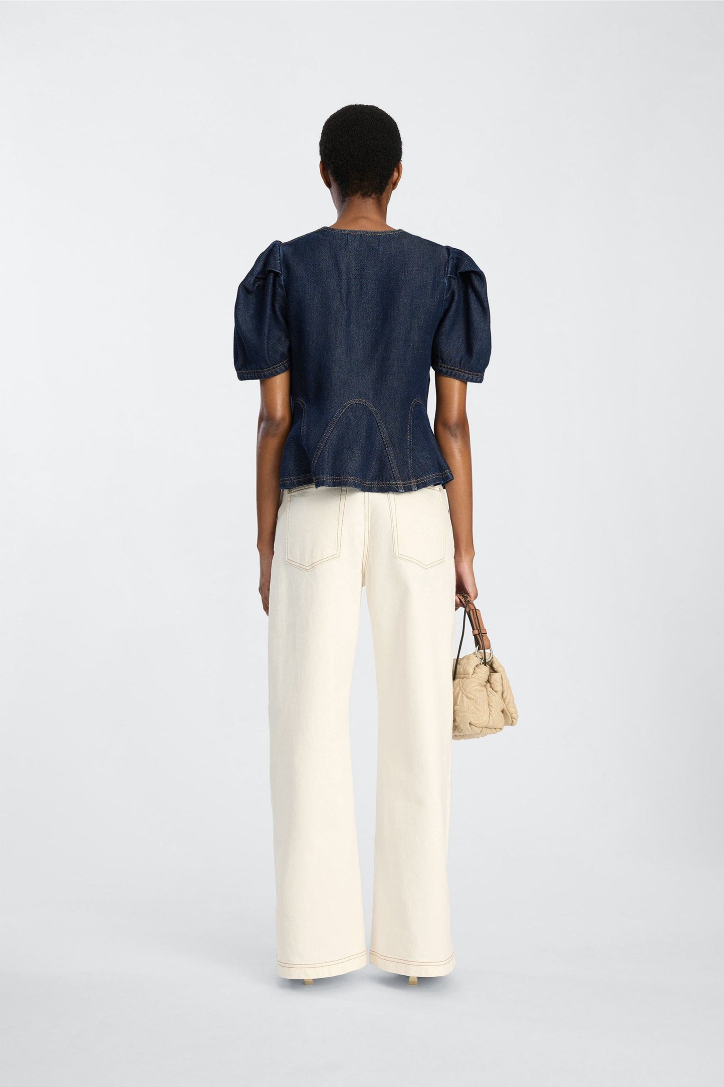 Baynor Denim Style Blouse with Puff Sleeve Indigo