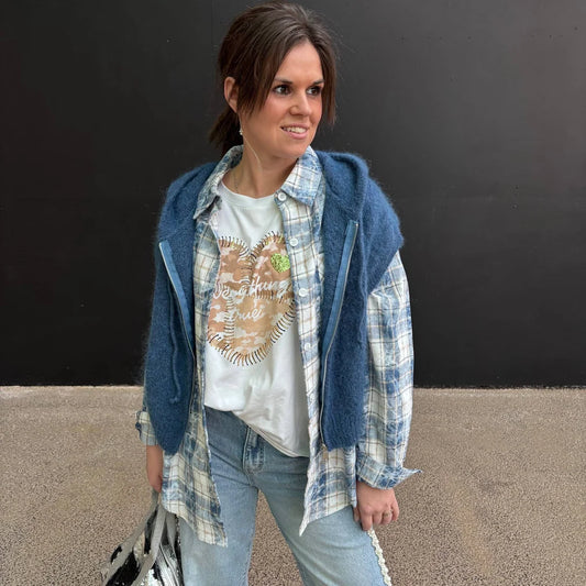 Mosel 8827 - Knitted Hooded Vest Blue Jeans