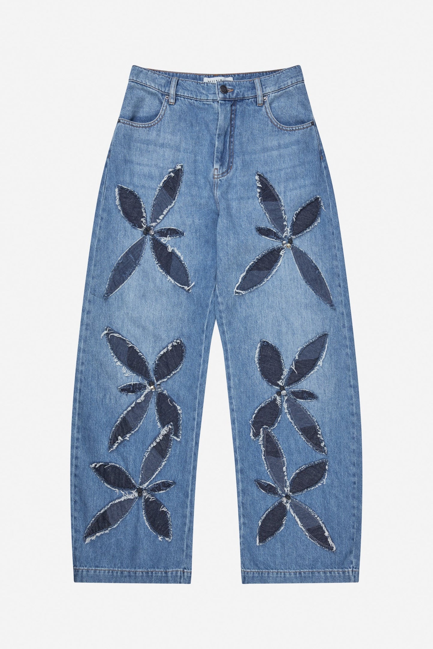 Bimo Jeans with Appliquèd Floral Motif Blue