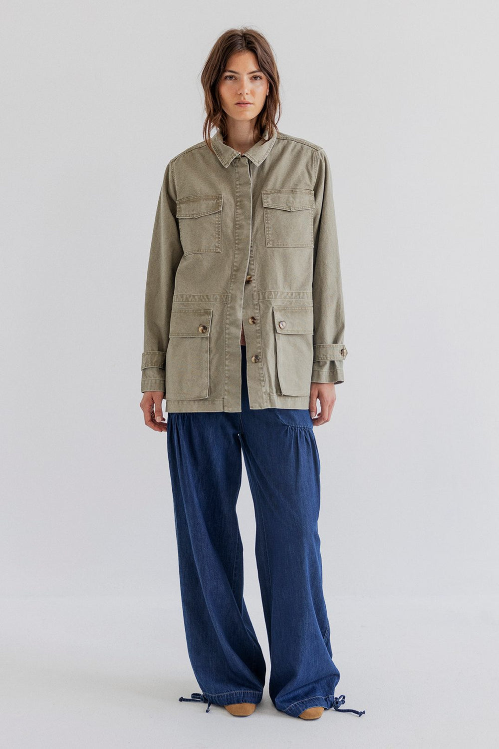 Denim Relaxed Jeans with a ankle Tie Dark Indigo 32”