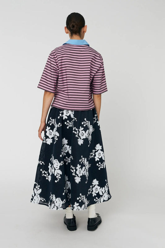 Sequins Mesh Midi Skirt White & Blue