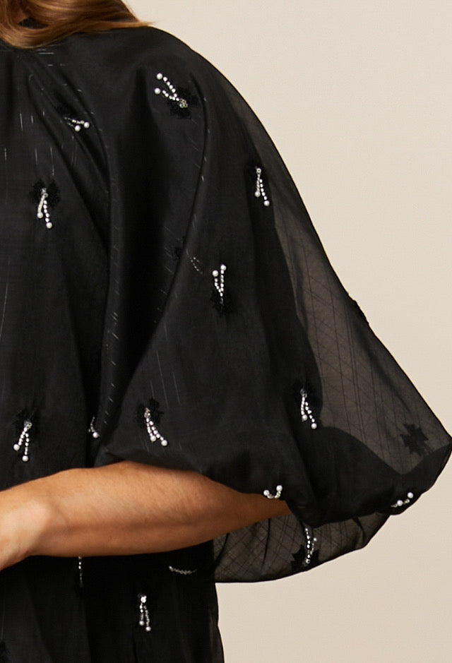 Alice Organza Blouse with Beads Black