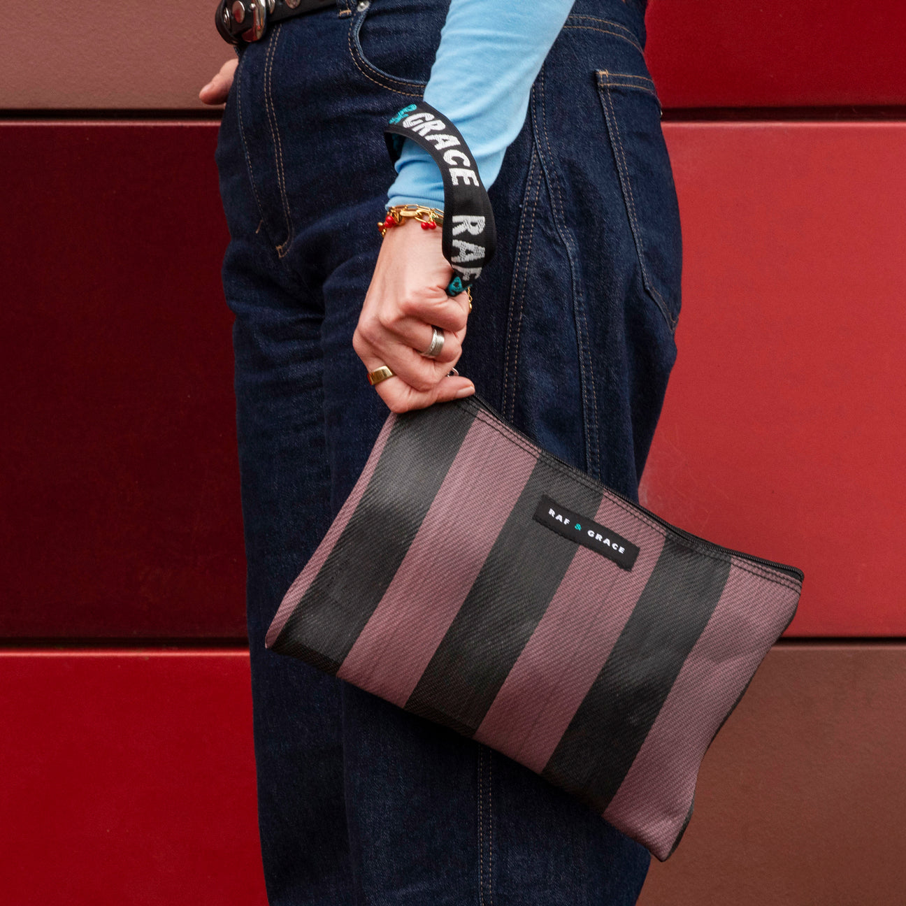 Striped Small Recycled Plastic Pouch