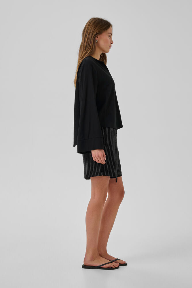 JannieMW Linen Mix Shorts Black W/Oatmeal Stripes