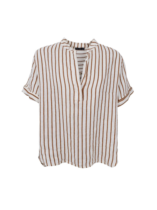 BCMelina SS Linen Striped Shirt Camel Stripe