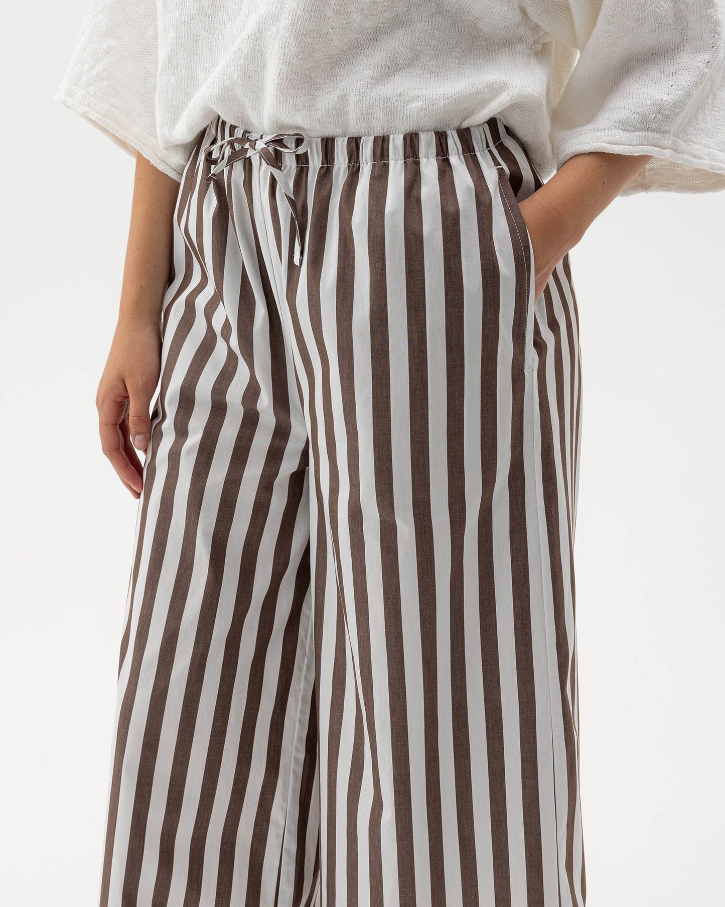 Marie Striped Wide Trouser Dark Brown/White