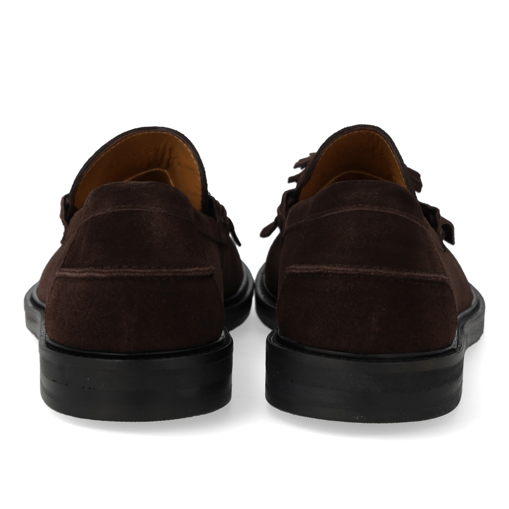 Suede Wide Fit Tasseled Loafer Dark Brown