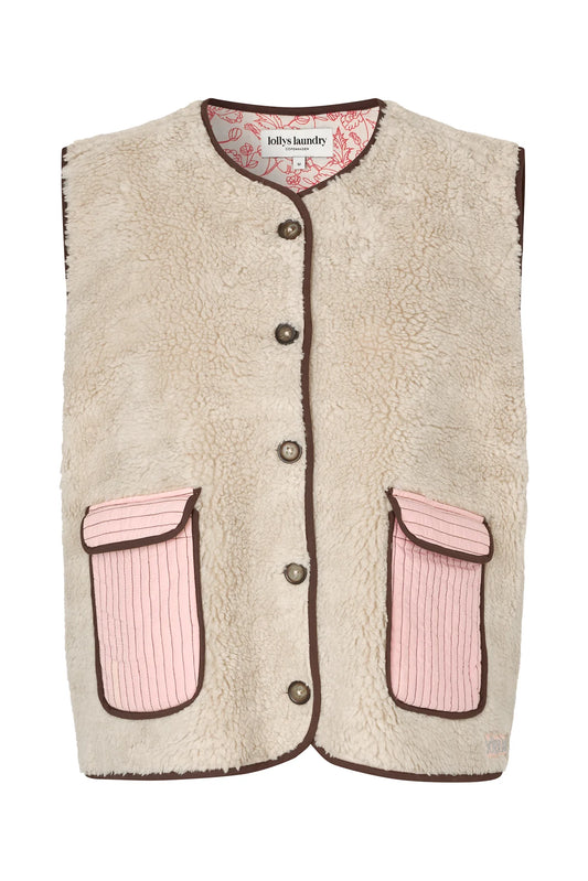 JaceLL LOVE Embroidered Teddy Vest Beige