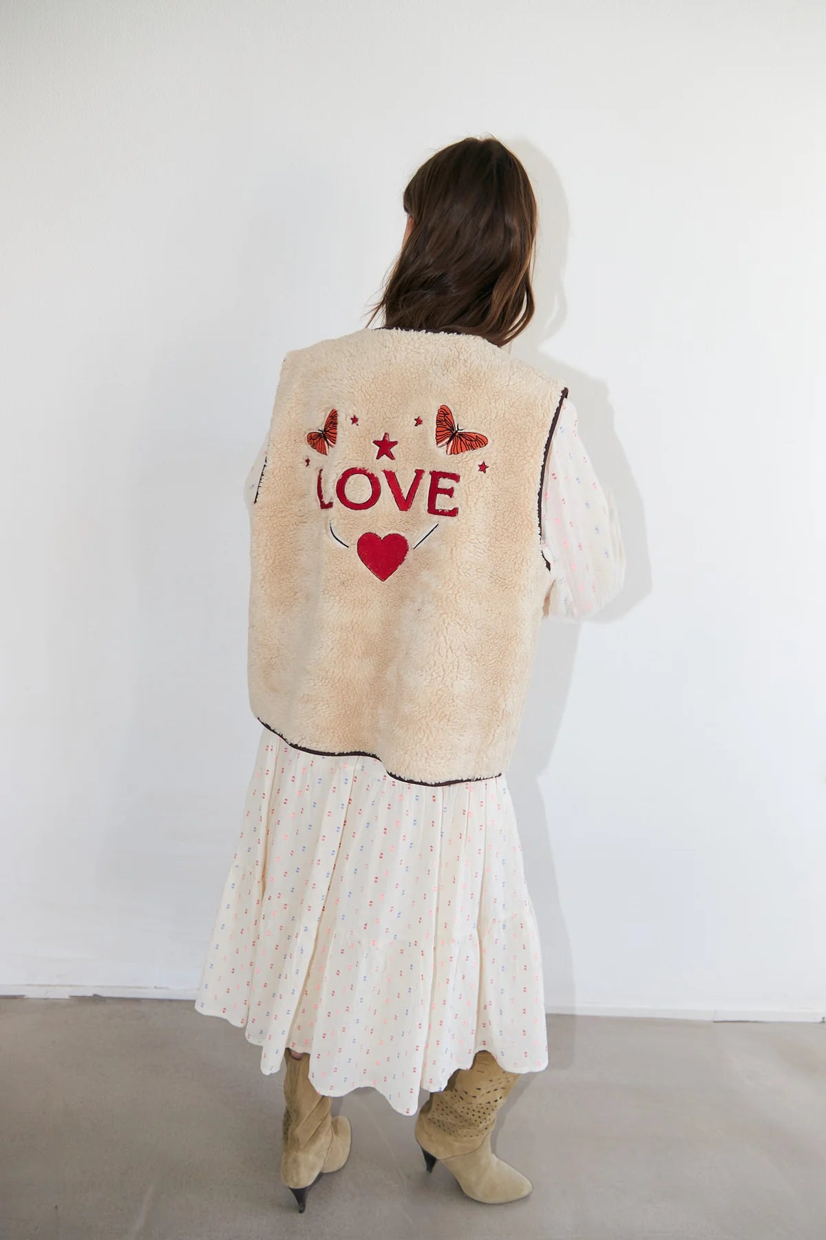 JaceLL LOVE Embroidered Teddy Vest Beige