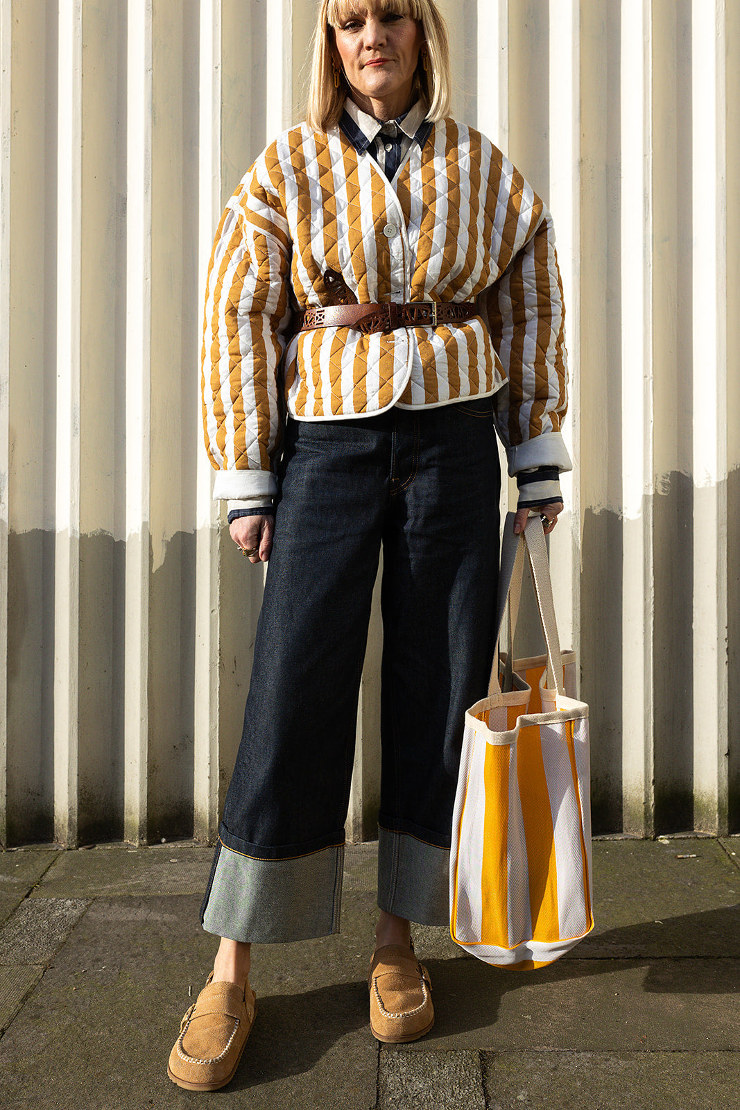 Large Recycled Plastic Sunshine Yellow Block Stripe Shopper