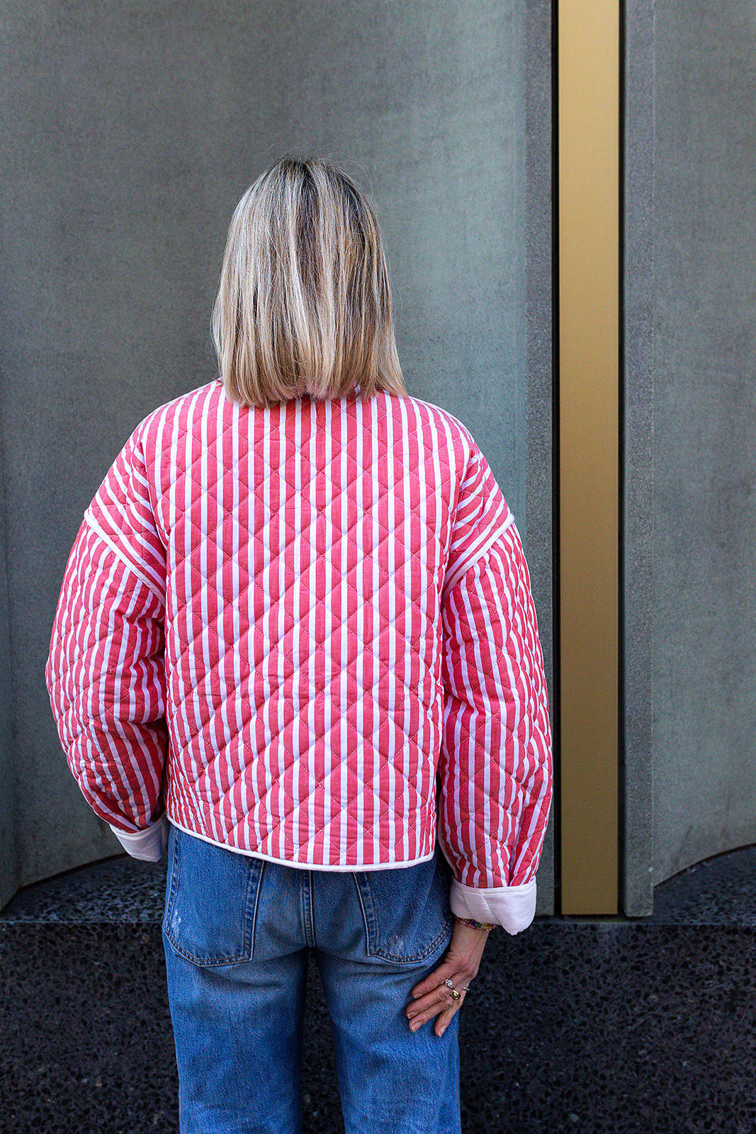 Jasmine Striped Cotton Quilted Jacket Red
