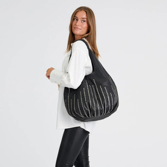 17356 - Santa Clara Studded Shoulder Bag Black