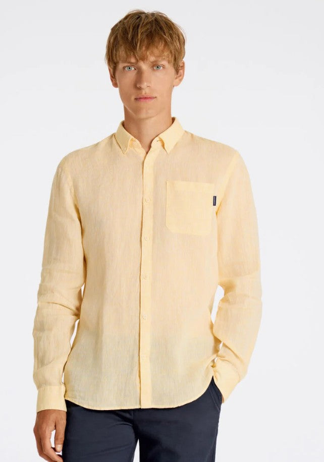 Mens Relaxed Fit Linen Shirt Yellow