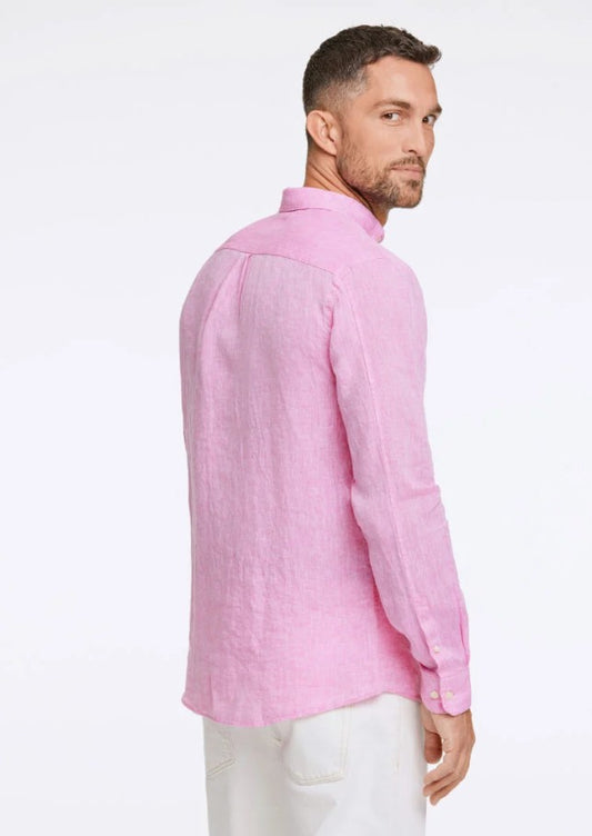 Mens Relaxed Fit Linen Shirt Pink Melange