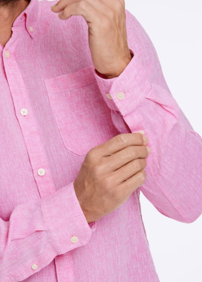Mens Relaxed Fit Linen Shirt Pink Melange