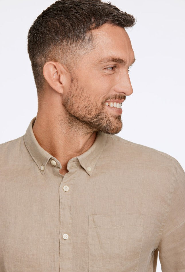 Mens 30-222034 Relaxed Fit Linen Shirt Sand