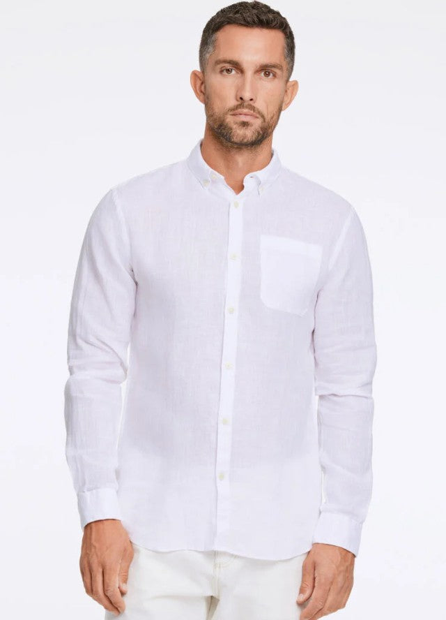 Mens 30-222034 Relaxed Fit Linen Shirt White