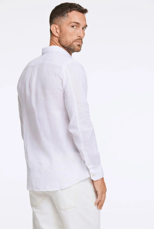 Mens 30-222034 Relaxed Fit Linen Shirt White