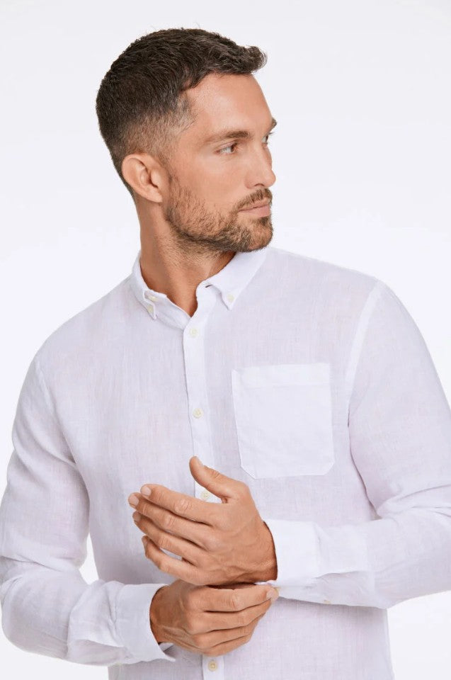 Mens 30-222034 Relaxed Fit Linen Shirt White