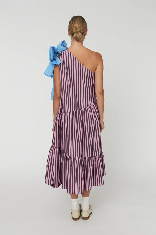 Striped Bow Midi Dress Purple