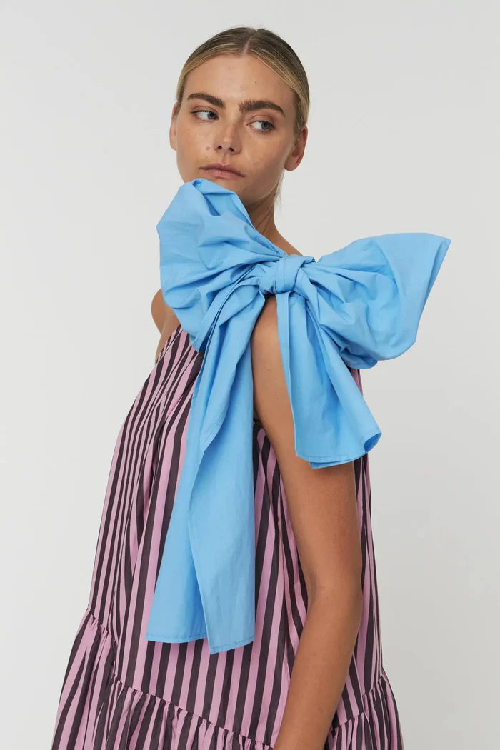 Striped Bow Midi Dress Purple