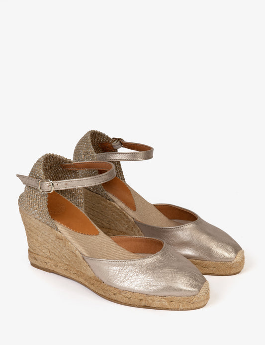 Mary Jane Metallic Espadrille Pewter