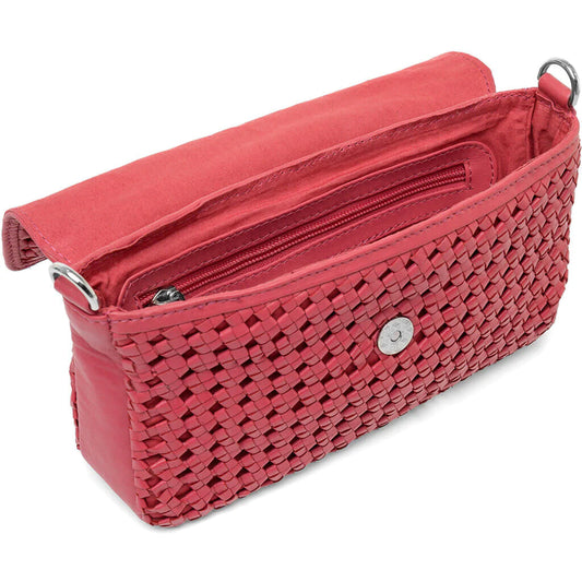 Clutch Leather Decorated with Weaving / Berry