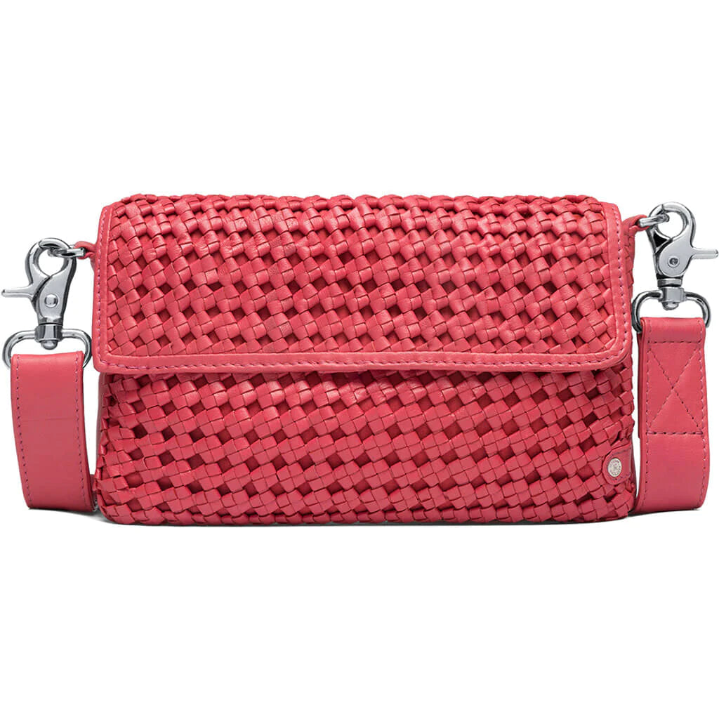 Clutch Leather Decorated with Weaving / Berry