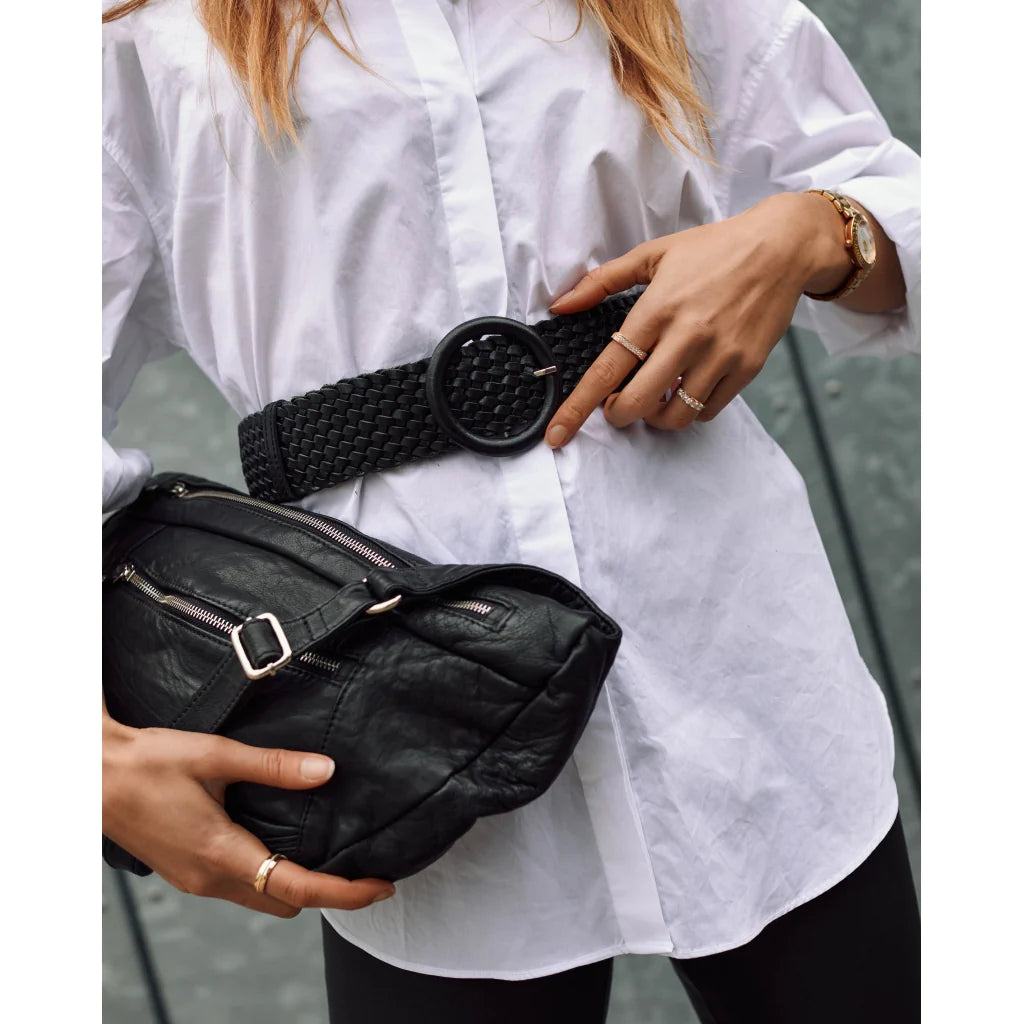 Wide Braided Leather Belt 14656 Black