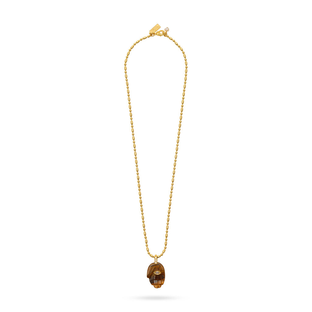 Protective Hand Pendant Necklace Tiger's Eye