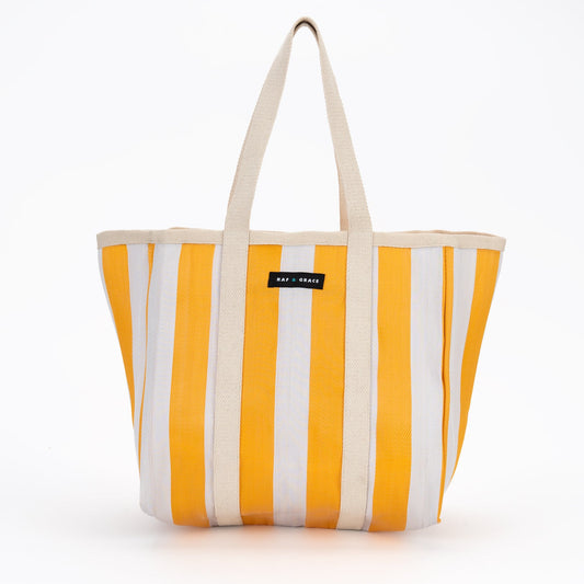 Large Recycled Plastic Sunshine Yellow Block Stripe Shopper