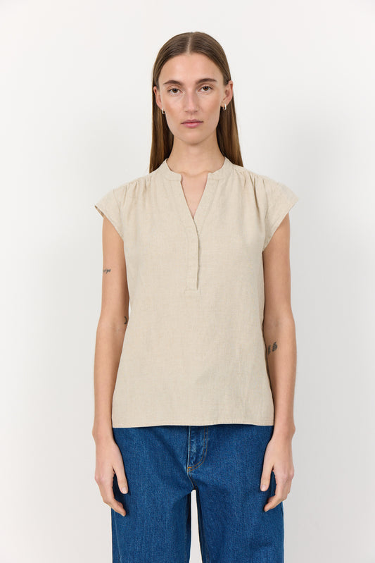 LR-Naja 19 Linen Short Sleeved Blouse Beige