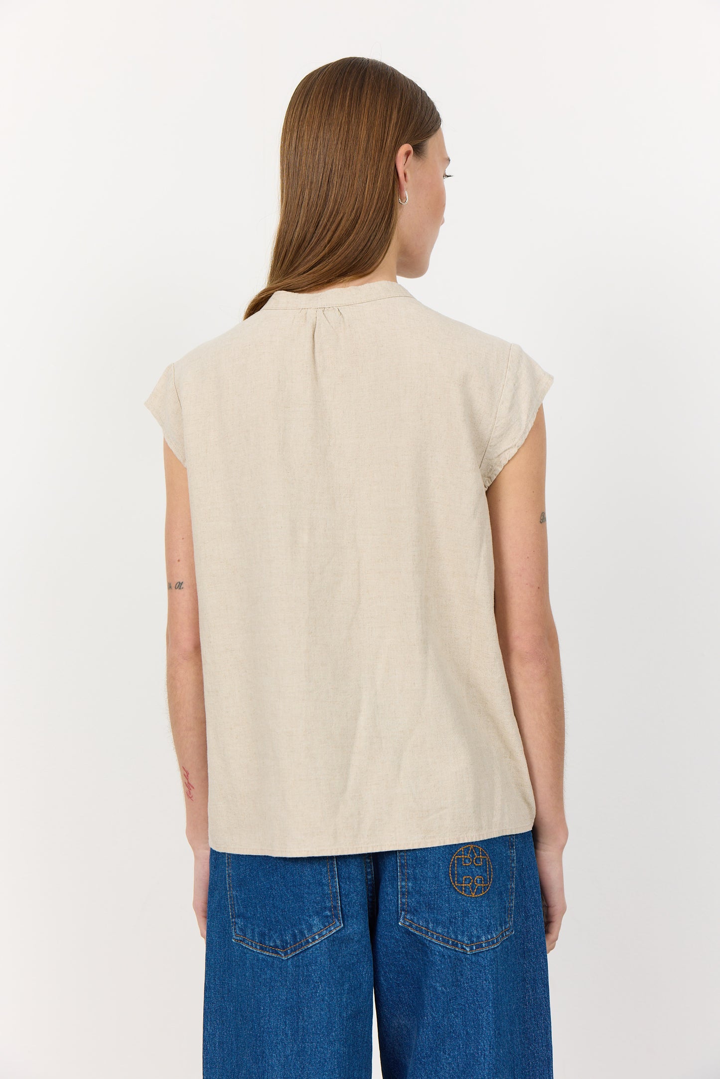 LR-Naja 19 Linen Short Sleeved Blouse Beige