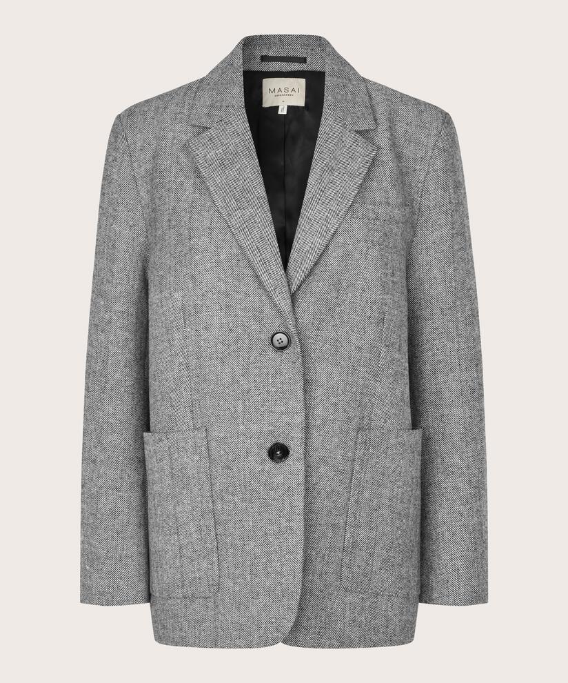 MaJulentha Herringbone Wool Blend Blazer Black