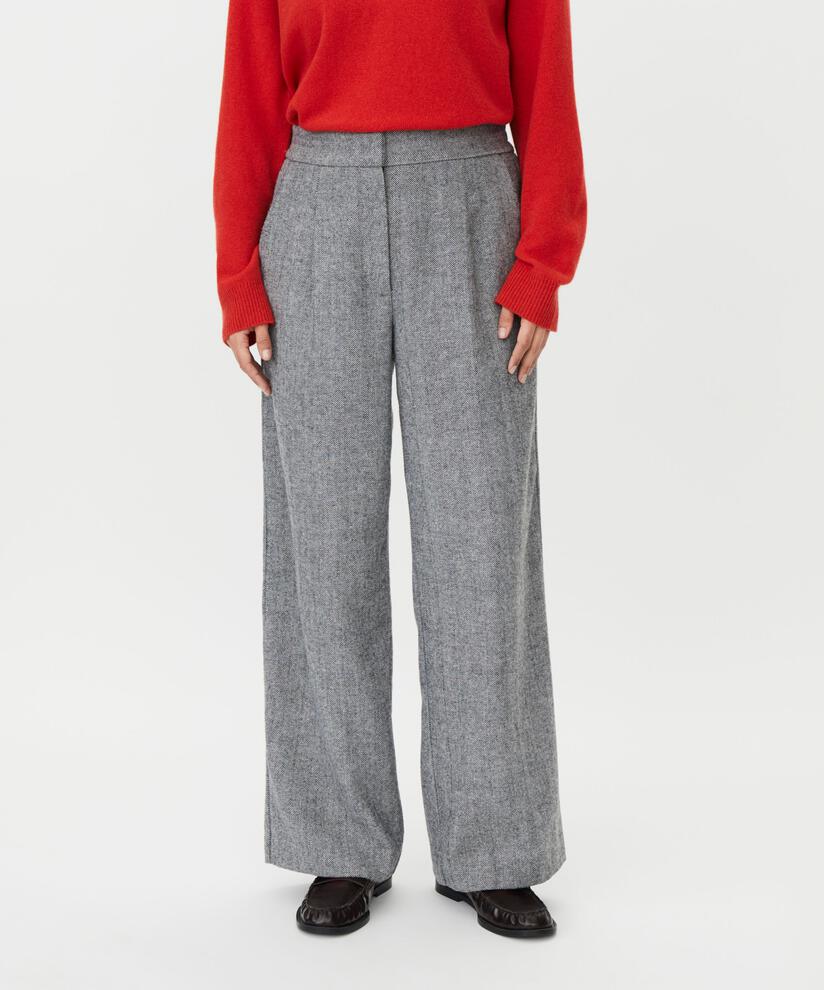 MaPirethia Wool Blend Herringbone Trouser Black