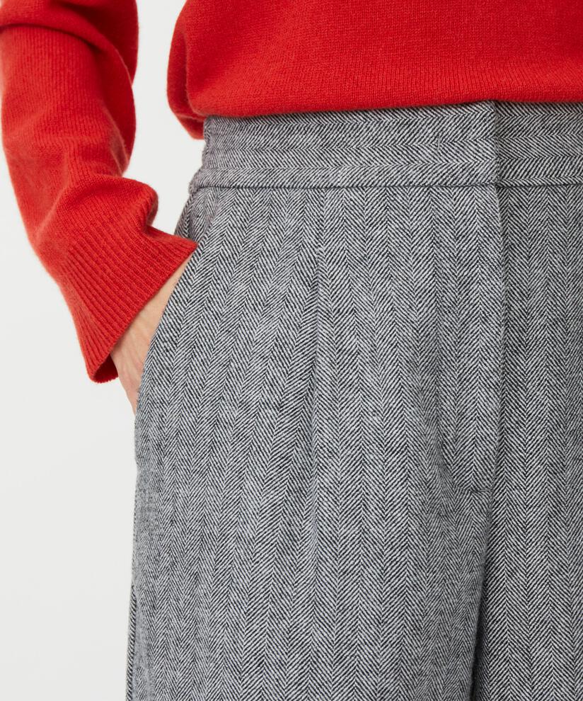 MaPirethia Wool Blend Herringbone Trouser Black