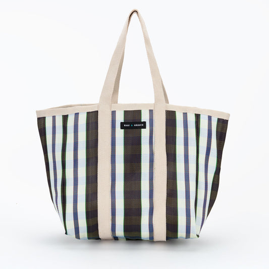 Large Recycled Plastic Black, White and Navy Stripe Shopper