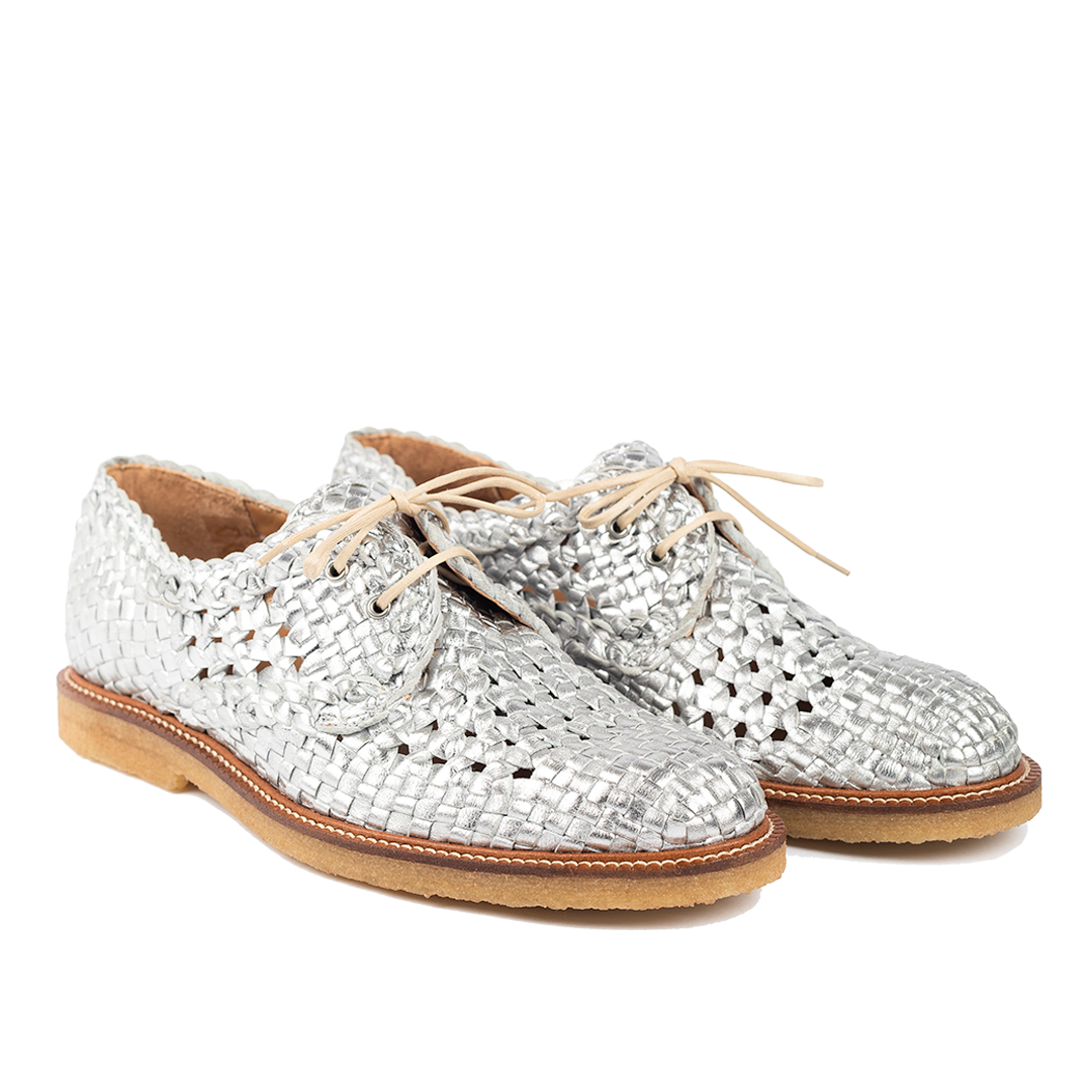 Hand Braided Lace-up Shoe Silver