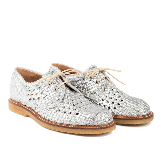 Hand Braided Lace-up Shoe Silver