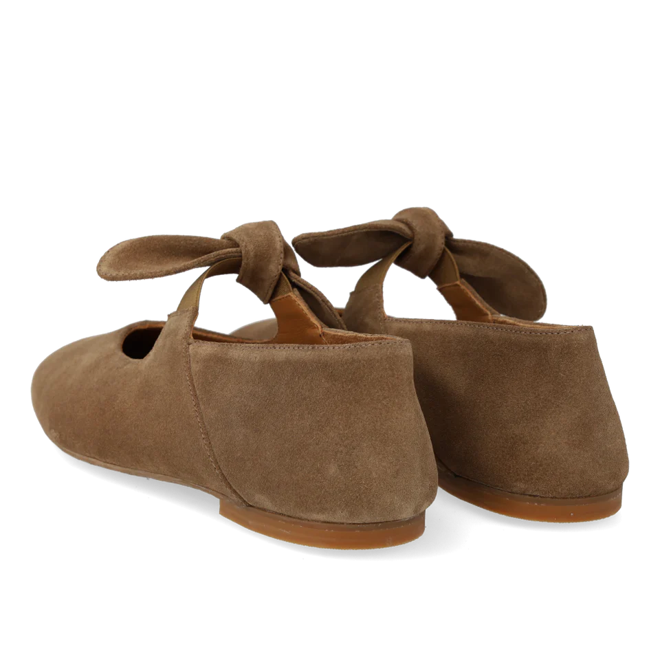 1696-101 Ballerina in Suede With Elasticated Bow Detail Dessert